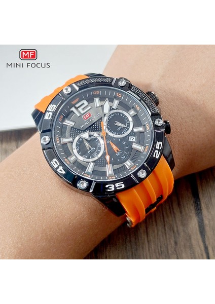 0349ORANGE-BOX Mını Focus Turuncu Erkekler Için Askeri Spor Kronograf Kuvars Kol Saati Silikon Kayışlı Su Geçirmez Aydınlık Eller 0349 (Yurt Dışından) modelleri