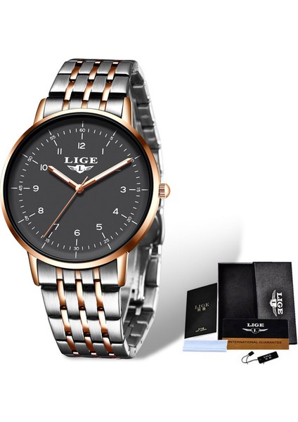 Gül Altın Siyah Lıge Lüks Marka Erkek Saatler Moda Iş Izle Erkekler Için Paslanmaz Çelik Su Geçirmez Kol Saati Aydınlık Kuvars Izle Saat (Yurt Dışından)