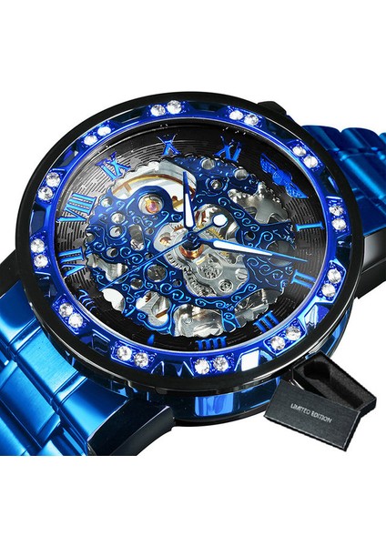 Be-Blk-Be-Blk Kutusu Kazanan Şeffaf Izle Erkekler Için Mekanik Kol Saatleri Elmas Saatler Erkek Lüks Paslanmaz Çelik Kayış Unisex Saat (Yurt Dışından)