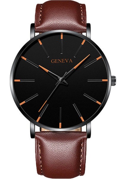 Deri Kahverengi Turuncu Paslanmaz Çelik Hasır Kemer Kuvars Izle Erkekler Için Minimalist Ultra Ince Saat Moda Erkek Spor Deri Saat Relogio Masculino (Yurt Dışından)