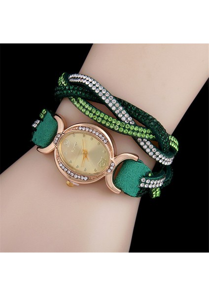 Yeşil Sıcak Satış Moda Bilezik Saatler Kadın Elmas Halat Silgi Rahat Bayanlar Kuvars Izle Kore Kadife Iki Tur Sarma Saat (Yurt Dışından)