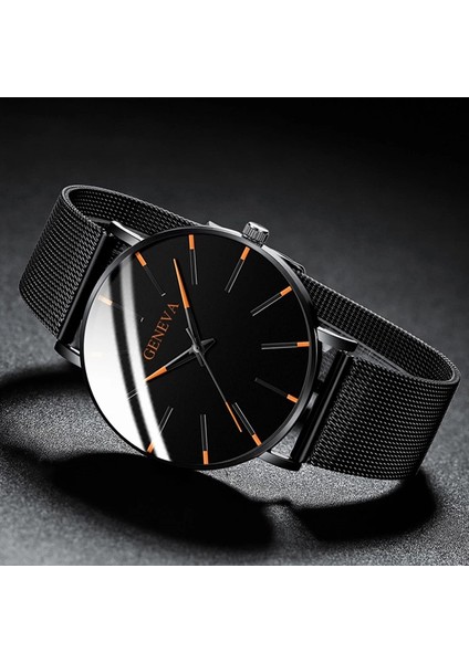 Deri Kahverengi Turuncu Paslanmaz Çelik Hasır Kemer Kuvars Izle Erkekler Için Minimalist Ultra Ince Saat Moda Erkek Spor Deri Saat Relogio Masculino (Yurt Dışından)