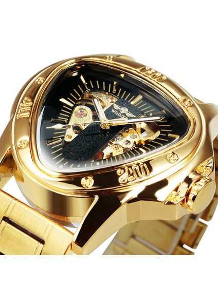 Altın Sıyah Kazanan Üst Marka Gümüş 49MM Kadran Mekanik Saat Erkekler Için Otomatik Düzensiz Üçgen Kasa Kraliyet Paslanmaz Çelik Kemer (Yurt Dışından)