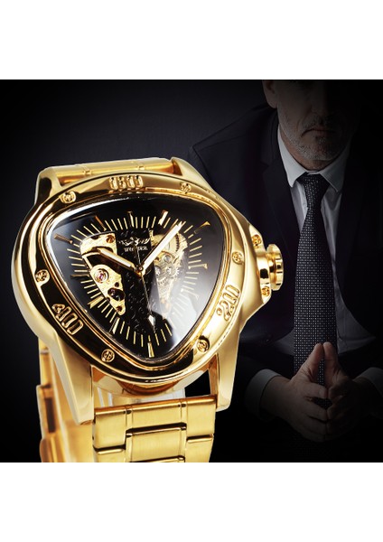 Altın Sıyah Kazanan Üst Marka Gümüş 49MM Kadran Mekanik Saat Erkekler Için Otomatik Düzensiz Üçgen Kasa Kraliyet Paslanmaz Çelik Kemer (Yurt Dışından) fırsatları