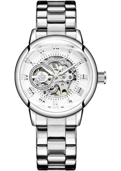 082 Beyaz S Orkına Mekanik Kadın Bilezik Izle Otomatik Kol Saati Örgü Paslanmaz Çelik Şerit Kadın Saat Chic Reloj Mujer (Yurt Dışından)