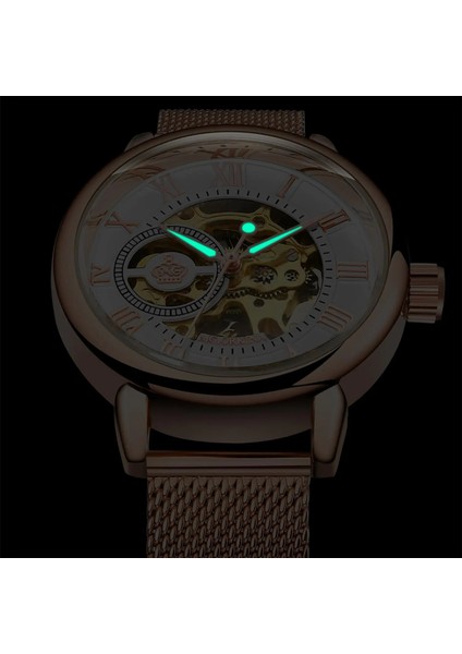 082 Beyaz S Orkına Mekanik Kadın Bilezik Izle Otomatik Kol Saati Örgü Paslanmaz Çelik Şerit Kadın Saat Chic Reloj Mujer (Yurt Dışından) indirimleri