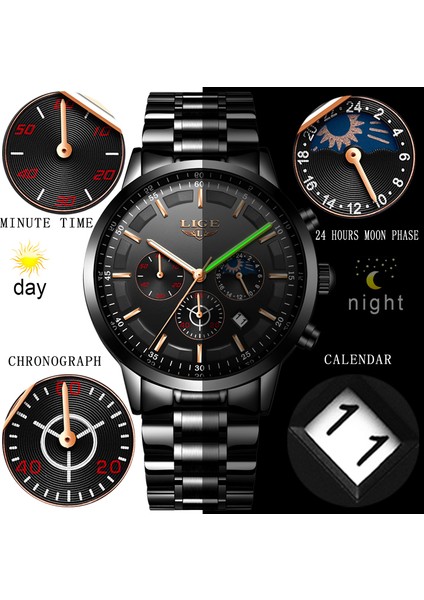Siyah Gül Altın 2020 Yeni Lıge En Orijinal Erkek Saatler Moda 30 M Su Geçirmez Erkekler Için Çok Fonksiyonlu Kronograf Spor Izle Aydınlık + Kutu (Yurt Dışından) indirimleri