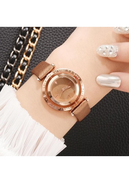 4061 Kahverengi Lüks Kadın Saatler Gül Altın Mıknatıs Net Kemer Bayanlar Bilek Saatler Kadran Kadın Bilezik Izle Kadın Saat Relogio Feminino (Yurt Dışından)