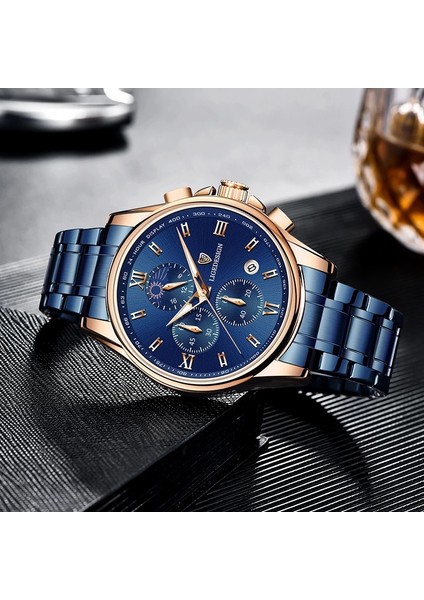 Gümüş Siyah Lıge Erkekler Izle Lüks Marka Spor Izle Erkekler Için Büyük Arama Chronograph Kuvars Kol Saati Askeri Su Geçirmez Çelik Bant Saat (Yurt Dışından) modelleri