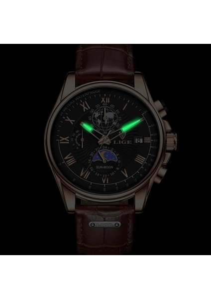 Gül Altın Beyaz Lıge Erkekler Saatler Üst Marka Lüks Rahat Deri Saat Erkekler Için Su Geçirmez Spor Izle Adam Kuvars Kol Saati Tarih Chronograph + Kutu (Yurt Dışından)