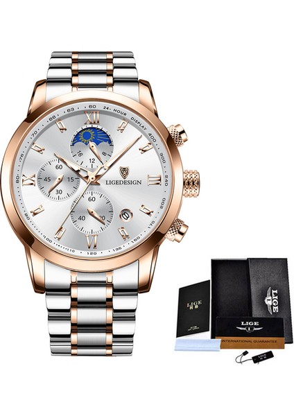 Gül Altın Beyaz Lıge Moda Izle Erkekler Lüks Spor Kuvars Kol Saati Chronograph Askeri Erkek Saatler Aydınlık Tarih Saat Relogio Masculino (Yurt Dışından)