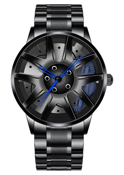 Mavi Üst Izle Marka Araba Saatler Erkekler Spor Kuvars Bilek Saatler 3D Spor Jant Tekerlek Göbeği Kol Saati Araba Kuvars Erkek Saatler (Yurt Dışından)