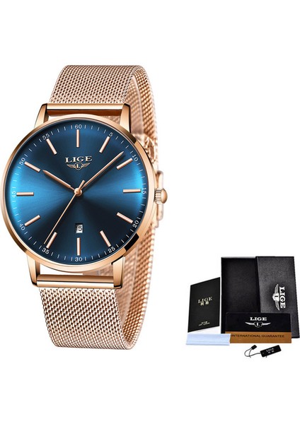 Gül Altın Mavi Lıge Üst Marka Lüks Su Geçirmez Gül Altın Kuvars Izle Kadınlar Paslanmaz Çelik Tarih Aşınma Hediye Saat Moda Aydınlık Bayanlar Izle (Yurt Dışından)
