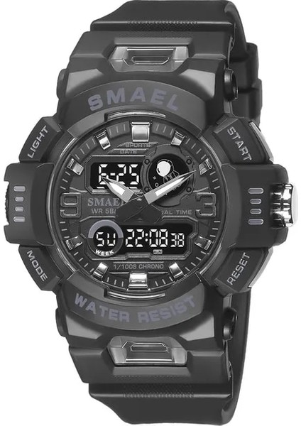 Siyah Smael Erkekler Spor Izle LED Işık Alarm Dijital Saat Ikili Zaman Göstergesi Hafta Otomatik Tarih Arka Işık Gençlik Kuvars Kol Saatleri Erkek (Yurt Dışından)