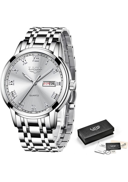 S Gümüş Lıge Üst Marka Lüks Erkek Saatler Aydınlık 3ATM Su Geçirmez Paslanmaz Izle Kuvars Erkekler Erkekler Için Tarih Takvim Iş Kol Saati (Yurt Dışından)