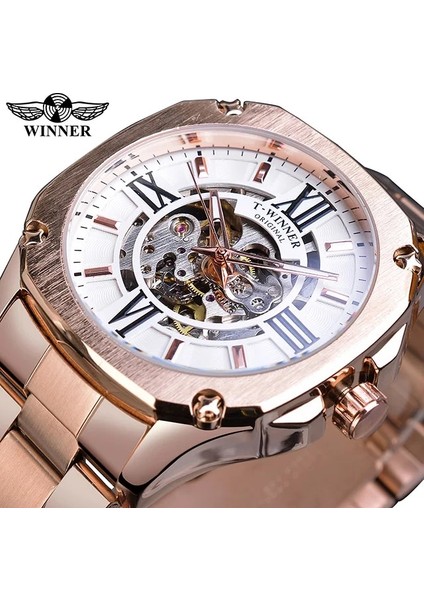 GMT1159-9 Kazanan Altın Otomatik Mekanik Erkek Kol Saati Kare Kraliyet Roma Içi Boş Kadran Paslanmaz Çelik Kayış Erkekler Iş Izle Saat (Yurt Dışından)