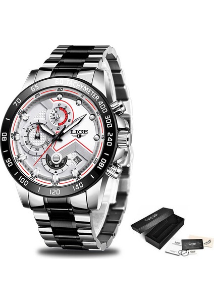 Gümüş Siyah Beyaz Lıge Erkek Saatler Üst Marka Lüks Paslanmaz Çelik Mavi Su Geçirmez Kuvars Izle Erkekler Moda Chronograph Erkek Spor Askeri Saat (Yurt Dışından)
