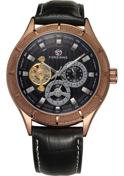 Siyah 01 Forsınng Volan Çift Halkalı Tırnak Ölçeği Otomatik Mekanik Saat Siyah Dairesel Kayış Mekanik Saat Erkek Saati (Yurt Dışından)