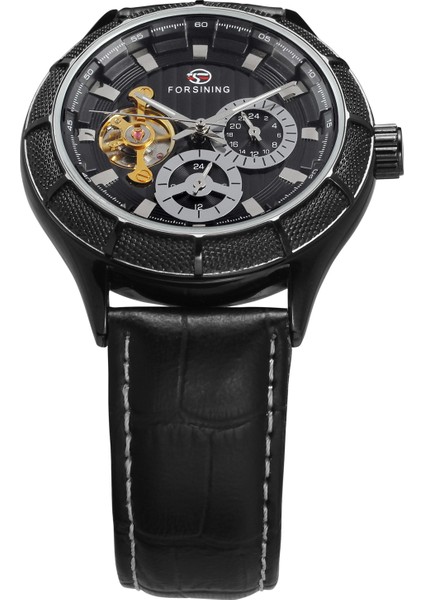 Siyah 01 Forsınng Volan Çift Halkalı Tırnak Ölçeği Otomatik Mekanik Saat Siyah Dairesel Kayış Mekanik Saat Erkek Saati (Yurt Dışından) modelleri