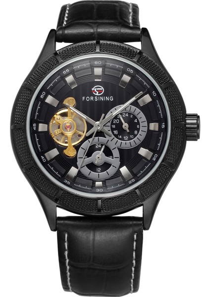 Siyah 01 Forsınng Volan Çift Halkalı Tırnak Ölçeği Otomatik Mekanik Saat Siyah Dairesel Kayış Mekanik Saat Erkek Saati (Yurt Dışından) fırsatları