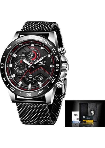 Gümüş Siyah Lıge 2022 Yeni Erkek Kuvars Kol Saati Üst Marka Moda Chronograph Kronometre Erkekler Için Su Geçirmez Paslanmaz Izle Lüks Izle Adam (Yurt Dışından)