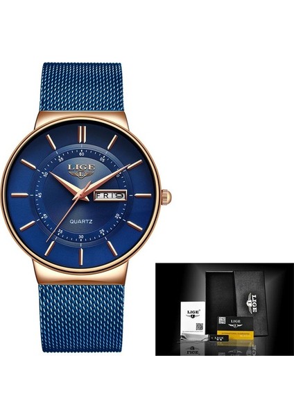 Gül Altın Mavi Relogio Masculino 2023 Lıge Yeni Erkek Saatler Üst Marka Lüks Ultra Ince Kuvars Izle Erkekler Çelik Hasır Kayış Su Geçirmez Altın Saat (Yurt Dışından)