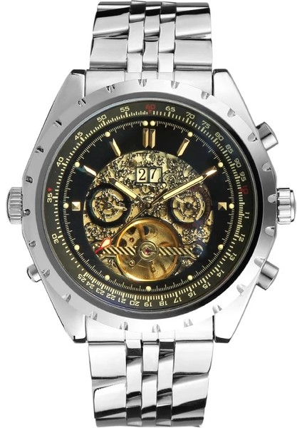 Siyah Jaragar Alaşımlı Mekanik Saat Içi Boş Alt Mekanik Hareket Mekanik Saat Gümüş Çelik Kayış Kol Saati Siyah Saat (Yurt Dışından) fiyatları