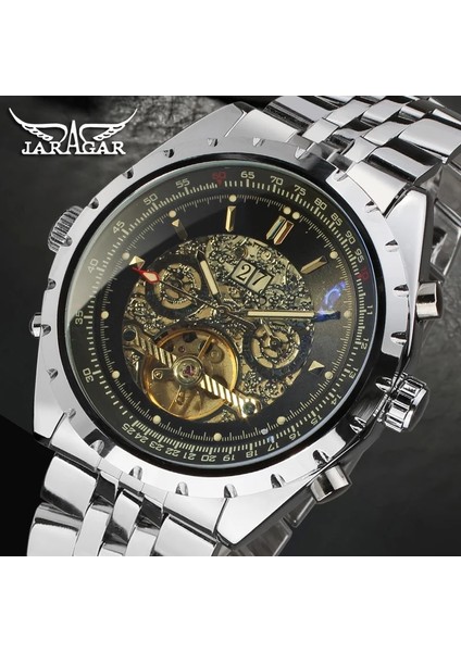 Siyah Jaragar Alaşımlı Mekanik Saat Içi Boş Alt Mekanik Hareket Mekanik Saat Gümüş Çelik Kayış Kol Saati Siyah Saat (Yurt Dışından) modelleri