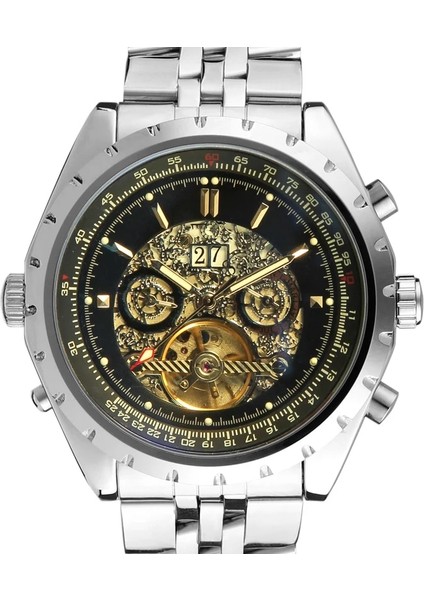 Siyah Jaragar Alaşımlı Mekanik Saat Içi Boş Alt Mekanik Hareket Mekanik Saat Gümüş Çelik Kayış Kol Saati Siyah Saat (Yurt Dışından) fırsatları