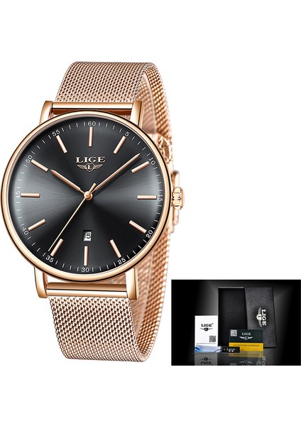 Gül Altın Siyah Lıge Erkek Saatler Üst Marka Lüks Su Geçirmez Ultra Ince Saat Mavi Örgü Kemer Fashon Casual Kuvars Izle Erkekler Spor Kol Saati (Yurt Dışından)