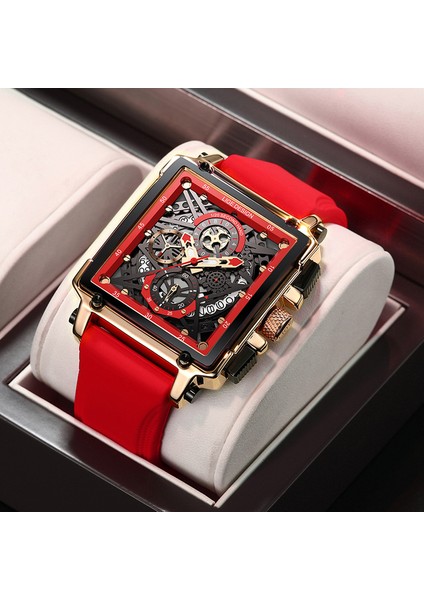 Altın Kırmızı 2021 Lıge Erkek Saatler Su Geçirmez Üst Marka Lüks Silikon Kare Spor Quartz Saat Saat Erkek Relogio Masculino Montre Homme (Yurt Dışından)