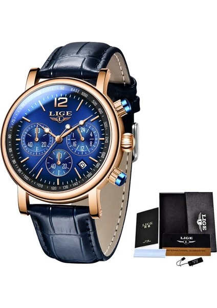 Rose Lıge En Lüks Marka Erkek Spor Askeri Kuvars Izle Adam Moda Analog Tarih Saat Deri Kayış Kol Saati Montre Homme + Kutusu (Yurt Dışından)
