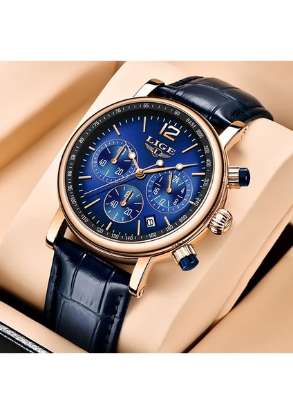 Rose Lıge En Lüks Marka Erkek Spor Askeri Kuvars Izle Adam Moda Analog Tarih Saat Deri Kayış Kol Saati Montre Homme + Kutusu (Yurt Dışından)