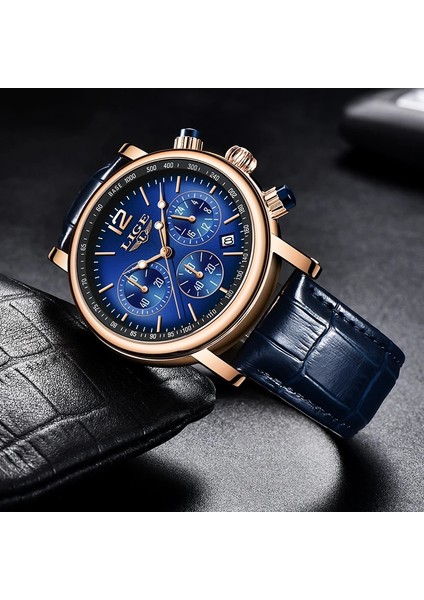 Rose Lıge En Lüks Marka Erkek Spor Askeri Kuvars Izle Adam Moda Analog Tarih Saat Deri Kayış Kol Saati Montre Homme + Kutusu (Yurt Dışından)
