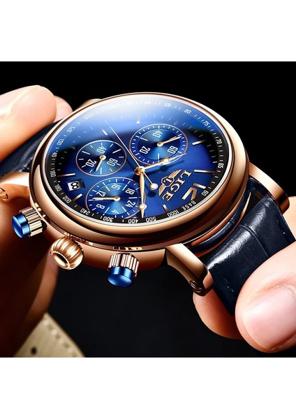 Rose Lıge En Lüks Marka Erkek Spor Askeri Kuvars Izle Adam Moda Analog Tarih Saat Deri Kayış Kol Saati Montre Homme + Kutusu (Yurt Dışından)