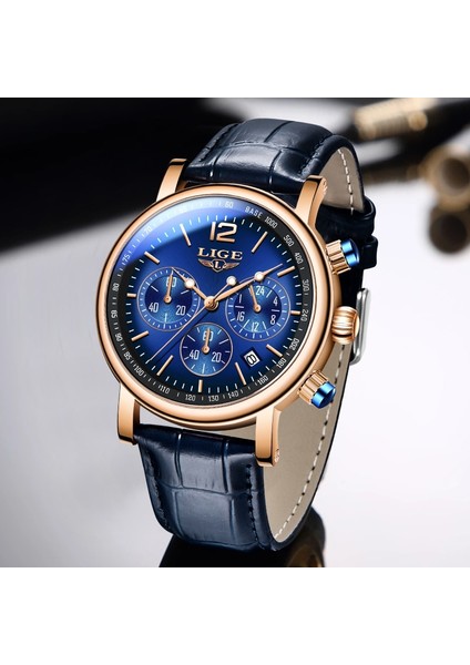 Rose Lıge En Lüks Marka Erkek Spor Askeri Kuvars Izle Adam Moda Analog Tarih Saat Deri Kayış Kol Saati Montre Homme + Kutusu (Yurt Dışından)