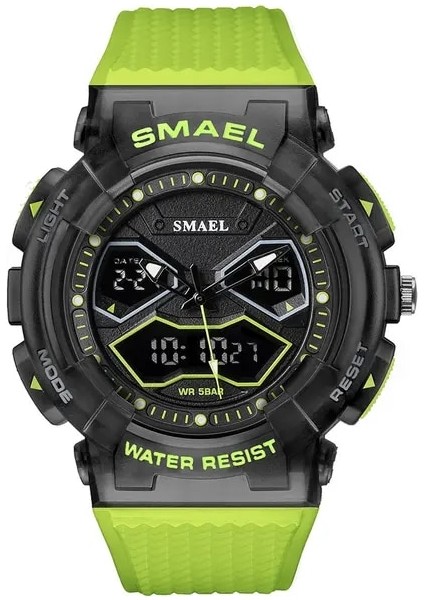 Yeşil Smael Erkekler Için Dijital Saatler Çift Zamanlı Ekran Kronograf Kuvars Kol Saati Şeffaf Siyah Kayış Otomatik Tarih Haftası 8073 (Yurt Dışından)
