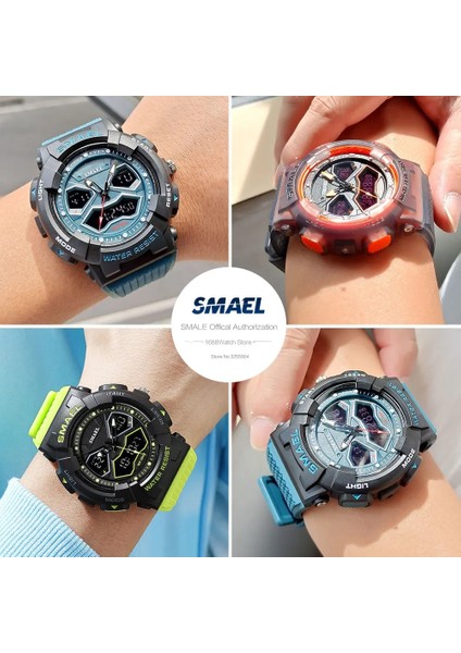 Yeşil Smael Erkekler Için Dijital Saatler Çift Zamanlı Ekran Kronograf Kuvars Kol Saati Şeffaf Siyah Kayış Otomatik Tarih Haftası 8073 (Yurt Dışından) fiyatları
