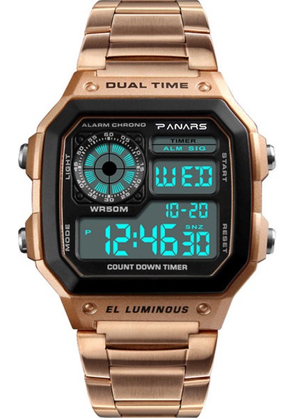 Metal-Gül Altın Reloj Deportivo Dijital Erkek Saatler Erkekler 5bar Su Geçirmez Spor Izle Spor Paslanmaz Çelik Kol Saati Relojes Deportivos Zegarek (Yurt Dışından)