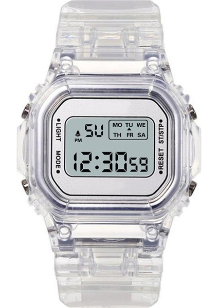 Mor Moda Saatler Kadın Erkek Şeffaf Dijital Spor Spor Elektronik Saat Unisex Kare Öğrenci Beyaz LED Saat Relogio (Yurt Dışından)