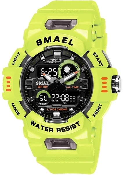 Floresan Yeşil Smael Erkek Spor Izle LED Işık Alarmı Dijital Saat Ikili Zaman Göstergesi Hafta Otomatik Tarih Arka Işık Gençlik Kuvars Kol Saatleri Erkek (Yurt Dışından)