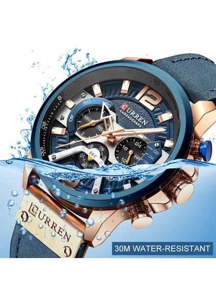 Gül Altın Siyah Curren Rahat Spor Saatler Erkekler Için Üst Marka Lüks Askeri Deri Kol Saati Adam Saat Moda Chronograph Kol Saati (Yurt Dışından)
