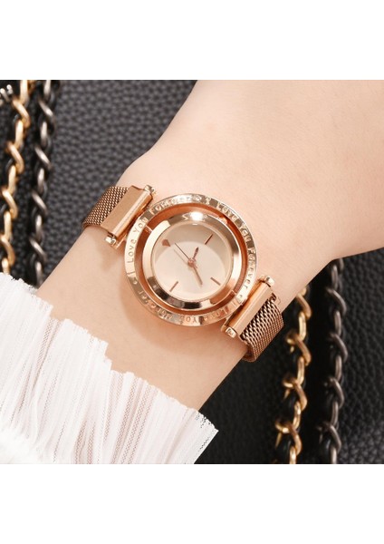 4061 Bej Lüks Kadın Saatler Gül Altın Mıknatıs Net Kemer Bayanlar Bilek Saatler Dial Kadın Bilezik Izle Kadın Saat Relogio Feminino (Yurt Dışından)