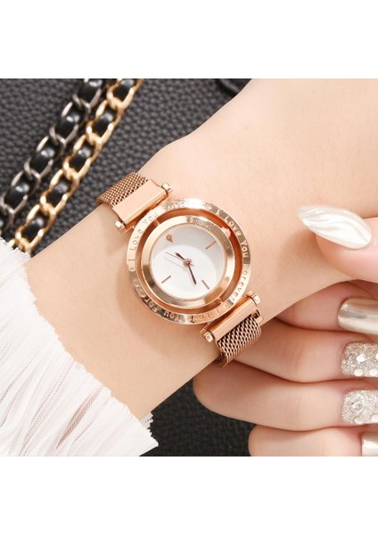 4061 Bej Lüks Kadın Saatler Gül Altın Mıknatıs Net Kemer Bayanlar Bilek Saatler Dial Kadın Bilezik Izle Kadın Saat Relogio Feminino (Yurt Dışından)