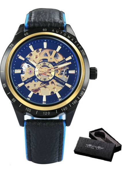 Bo Sıyah Mavı Kazanan Mekanik Izle Erkekler Şeffaf Hakiki Kırmızı Siyah Deri Kayış Otomatik Moda Erkek Saatler Üst Marka Lüks (Yurt Dışından)