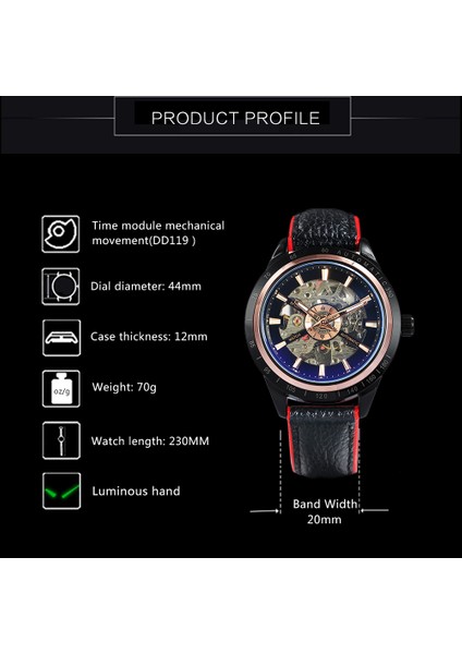 Bo Sıyah Mavı Kazanan Mekanik Izle Erkekler Şeffaf Hakiki Kırmızı Siyah Deri Kayış Otomatik Moda Erkek Saatler Üst Marka Lüks (Yurt Dışından) fırsatları