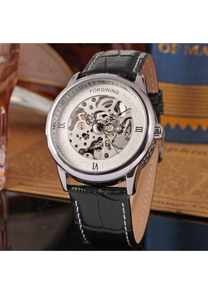 Beyaz Forsınıng Eğlence Basit Rüzgar Mekanik Saat Altın Içi Boş Dairesel Mekanik Hareket Saati Erkek ve Kadın Saatleri (Yurt Dışından)