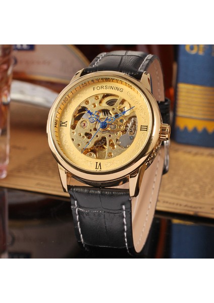 Beyaz Forsınıng Eğlence Basit Rüzgar Mekanik Saat Altın Içi Boş Dairesel Mekanik Hareket Saati Erkek ve Kadın Saatleri (Yurt Dışından) modelleri