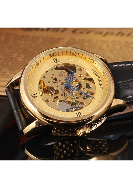 Beyaz Forsınıng Eğlence Basit Rüzgar Mekanik Saat Altın Içi Boş Dairesel Mekanik Hareket Saati Erkek ve Kadın Saatleri (Yurt Dışından) fırsatları
