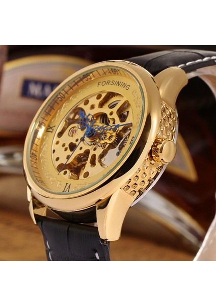 Beyaz Forsınıng Eğlence Basit Rüzgar Mekanik Saat Altın Içi Boş Dairesel Mekanik Hareket Saati Erkek ve Kadın Saatleri (Yurt Dışından) indirimleri
